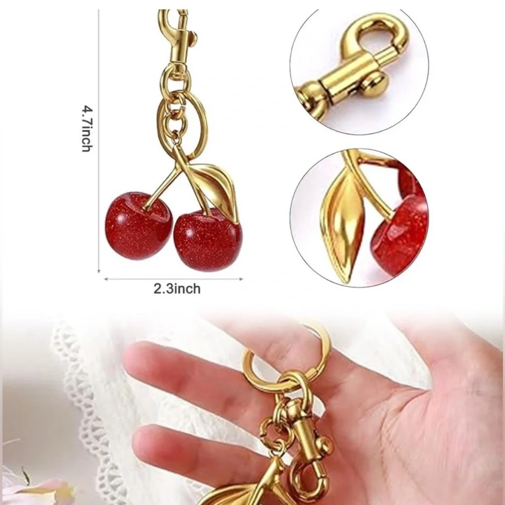 Gold and Red Cherry Keychain - Picture 7 of 7
